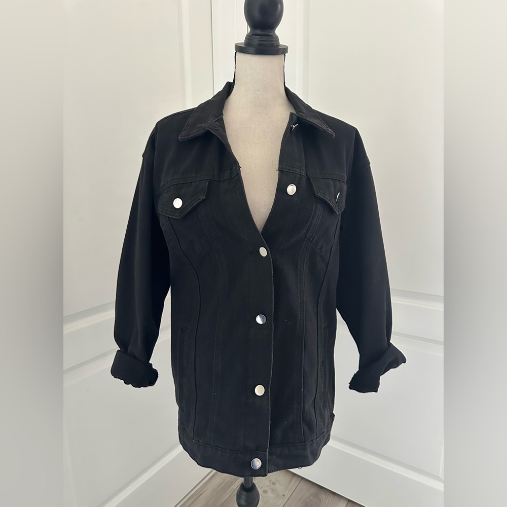 Classic Black Oversized Denim Jacket Size S Streetwear Y2K